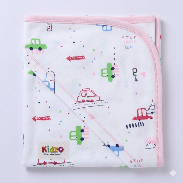 Kidzo Baby Wrapping Sheet – Soft Cotton Newborn Swaddle Blanket Pink Car