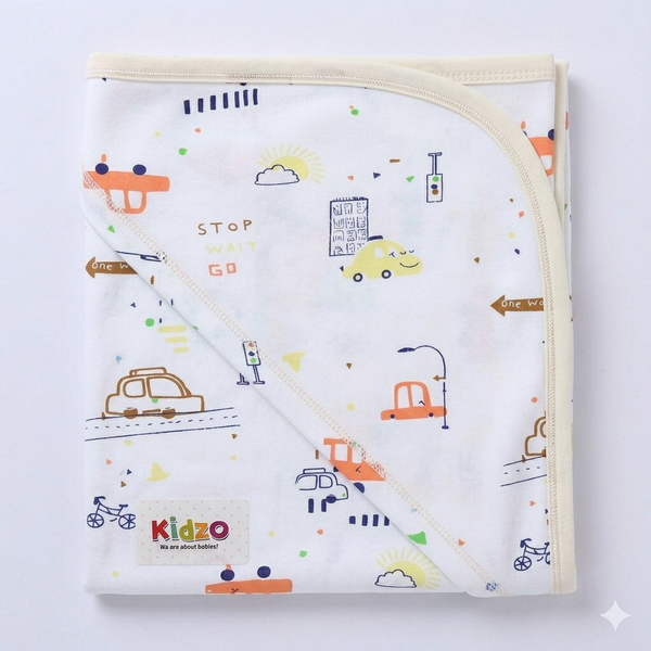 Kidzo Baby Wrapping Sheet – Soft Cotton Newborn Swaddle Blanket Green Car