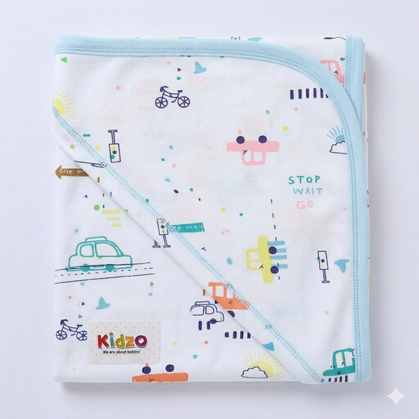 Kidzo Baby Wrapping Sheet – Soft Cotton Newborn Swaddle Blanket Blue Car