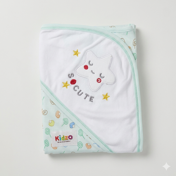 Kidzo Baby Wrapping Sheet – Soft Cotton Newborn Swaddle Blanket Star Green