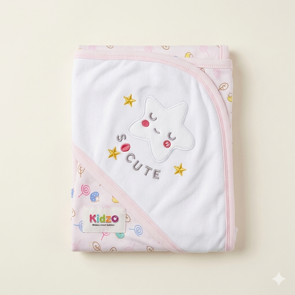 Kidzo Baby Wrapping Sheet – Soft Cotton Newborn Swaddle Blanket Star Pink