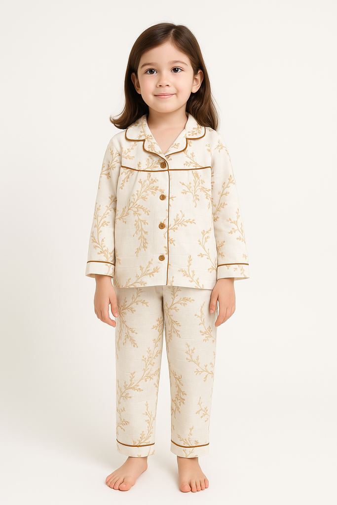 Kidzo Night Suit – Comfortable Two-Piece Sleepwear for Girls Muslin Stuff
