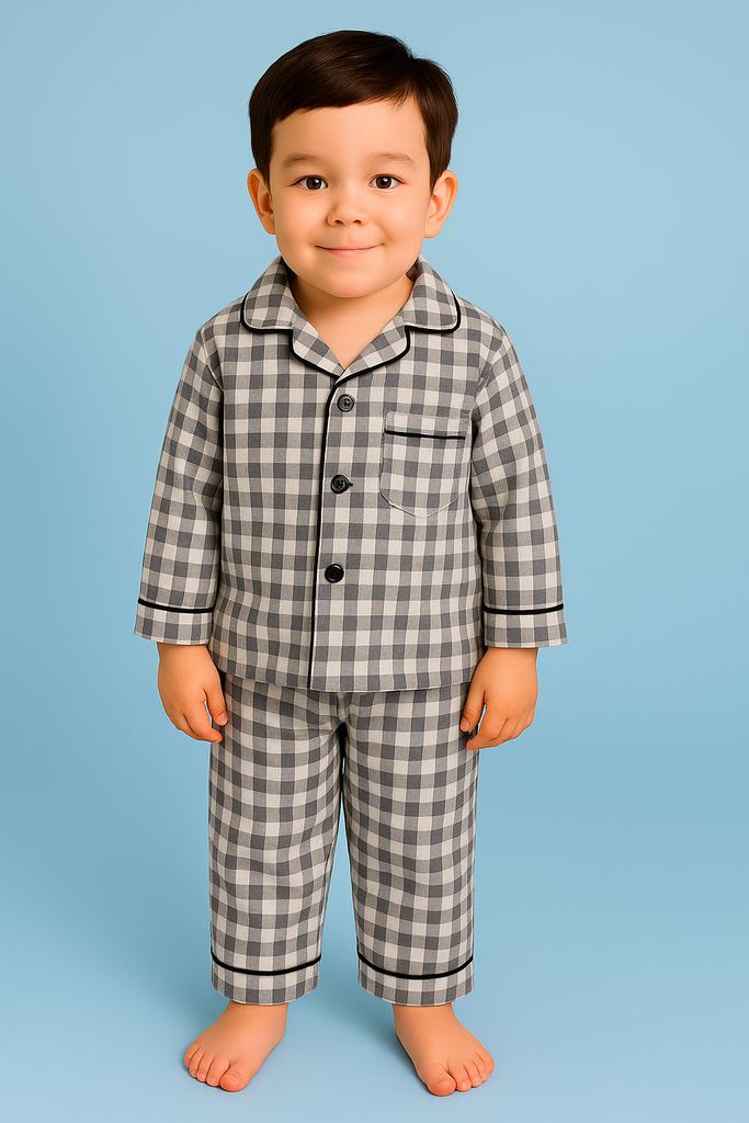 Classic Checkered Pajama Set for Boys (1–7 Years) – Soft Cotton Comfort