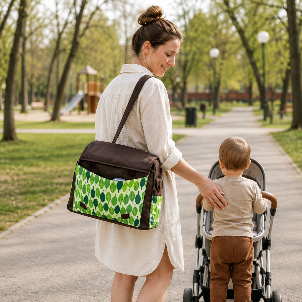Baby Diaper Bag 3 Pcs Set Large Size Green & Brown