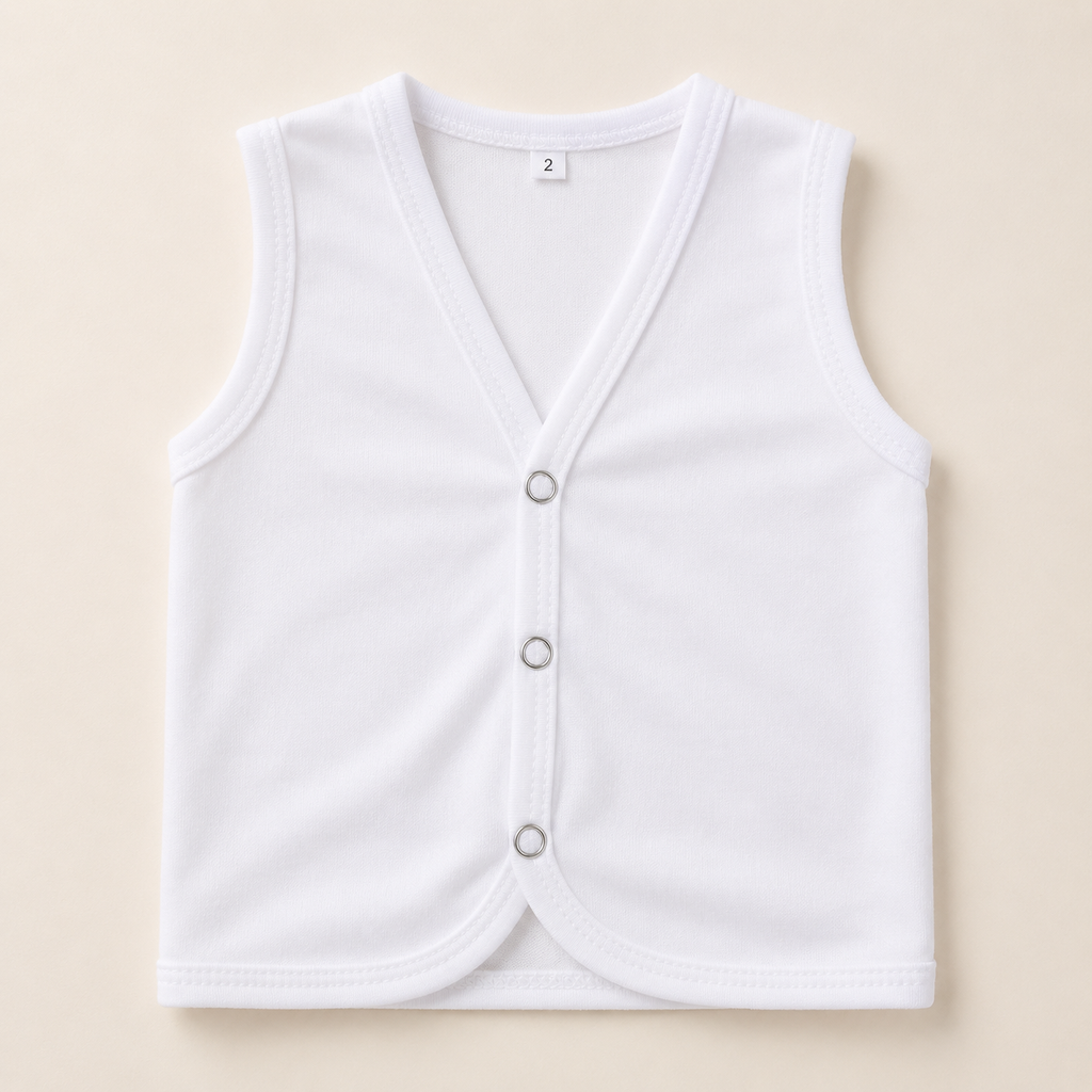 Premium Baby Cotton Vest – Soft Sleeveless Front Open Snap Button Vest for Newborn & Infants