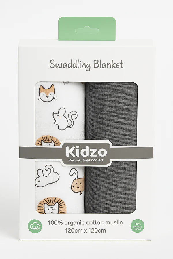 Pack of 2 – 100% Organic Cotton Muslin Wrapping Sheets 120x120 cm