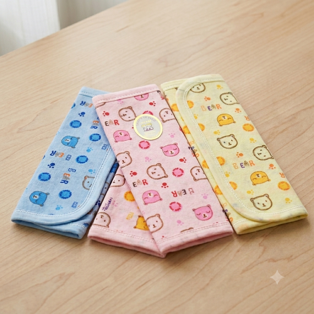 Baby World Premium Cotton Burp Cloths – 3-Piece Set (Adorable Bear Print) PACK OF 3