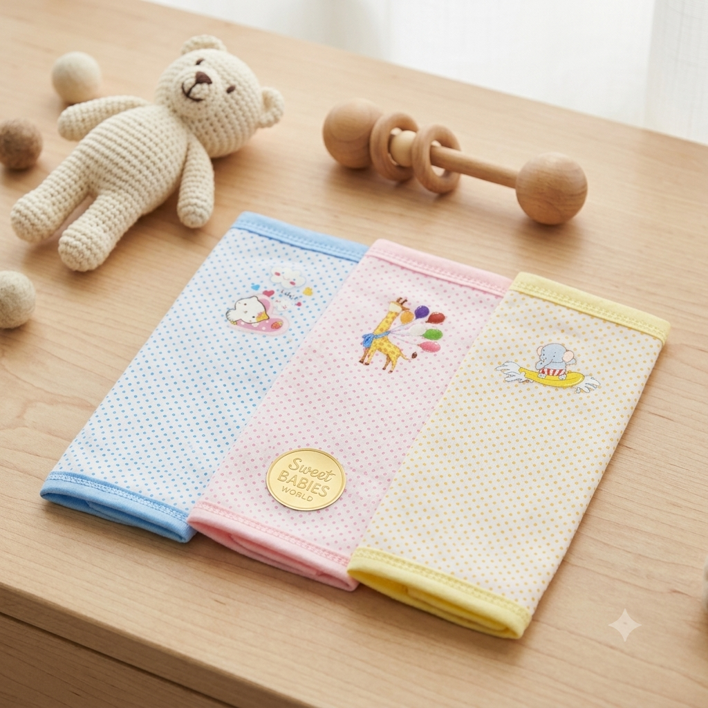Baby World Premium Cotton Burp Cloths – 3-Piece Set (Adorable Bear Print) PACK OF 3