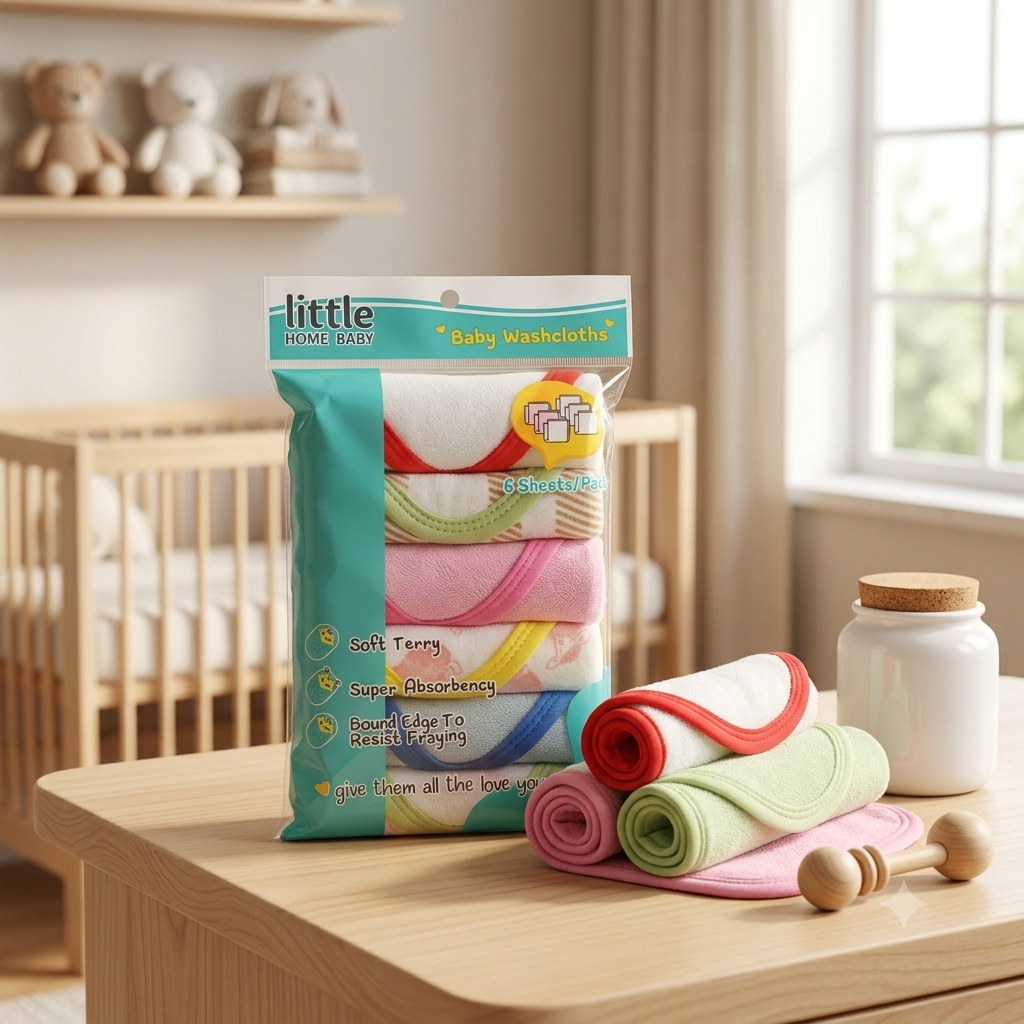 Little Home Baby Washcloths – 6-Piece Premium Terry Face Towel Set (Soft & Absorbent)