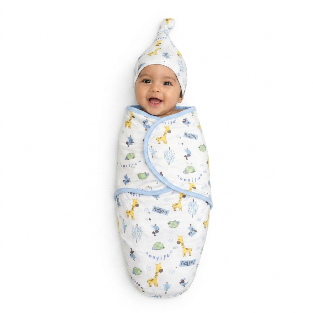 Baby Swaddle & Cap Set – Soft Cotton Newborn Wrap Blanket