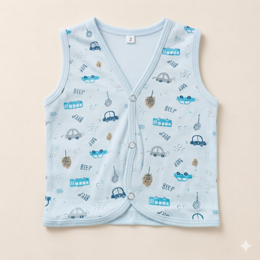 Premium Baby Cotton Vest – Soft Sleeveless Front Open Snap Button Vest for Newborn & Infants