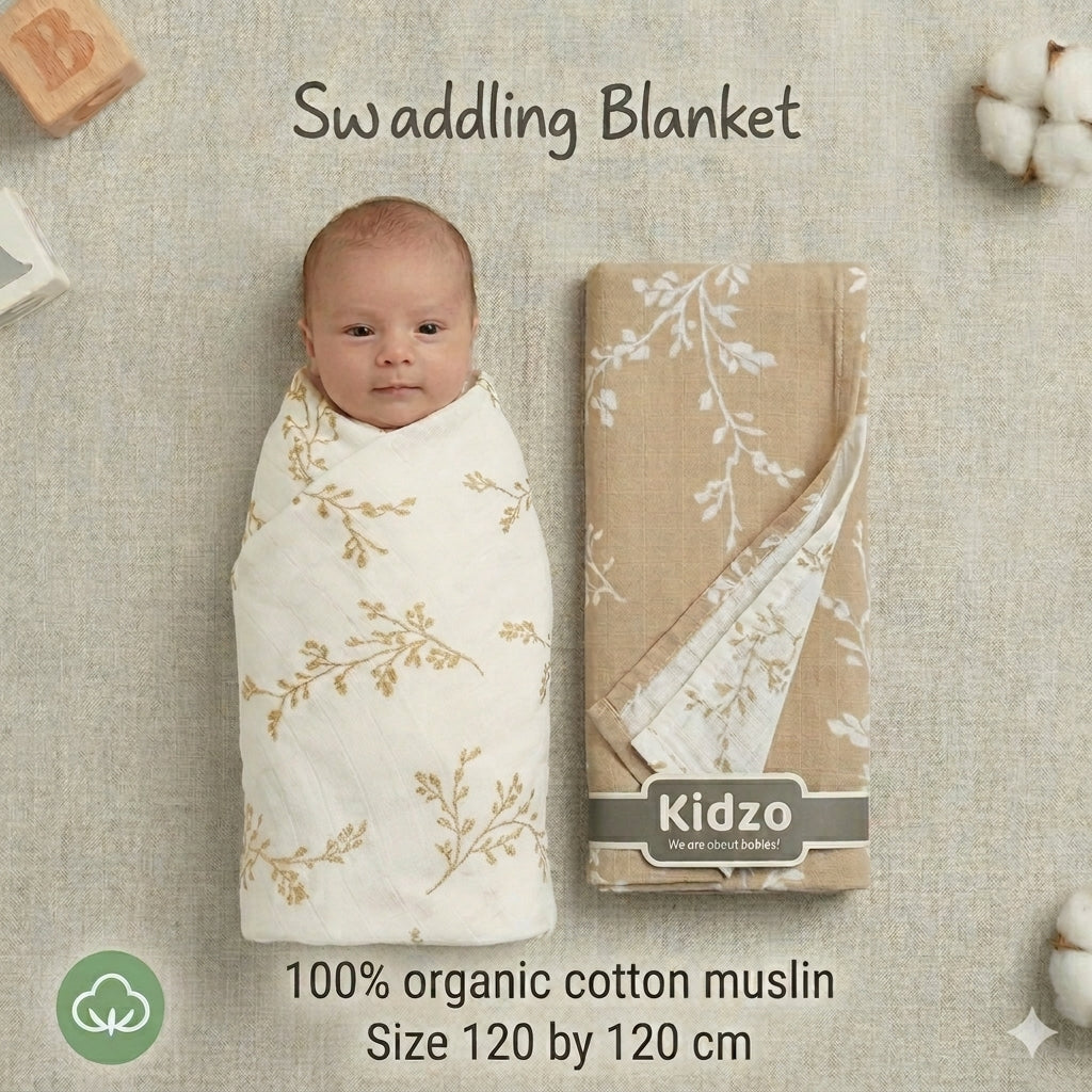 Pack of 2 – 100% Organic Cotton Muslin Wrapping Sheets 120x120 cm