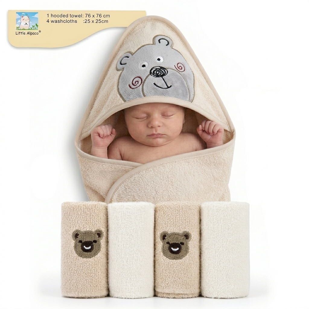 Premium Baby Hooded Bath Towel & Washcloth Set – Soft & Absorbent