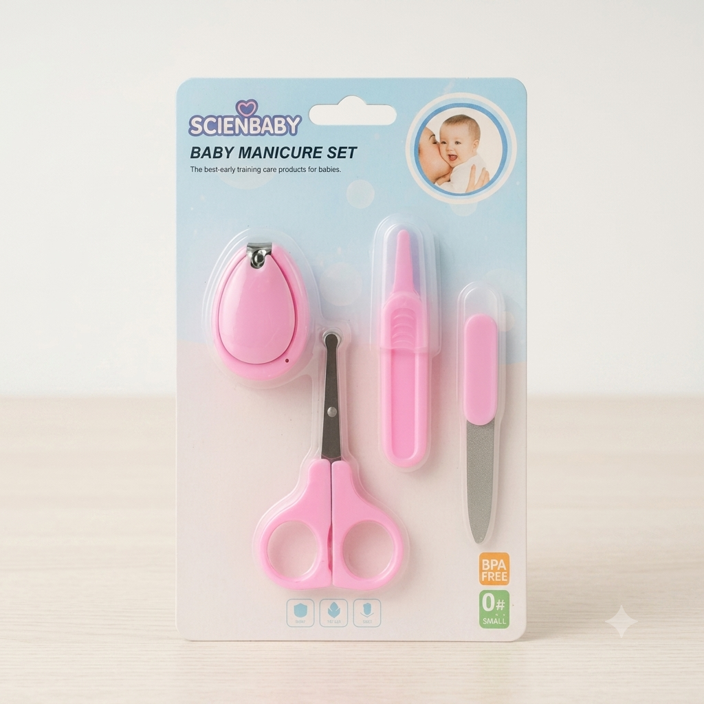 Scienbaby 4-in-1 Baby Manicure Set – Clippers, Scissors, Nail File & Tweezers (BPA-Free,)