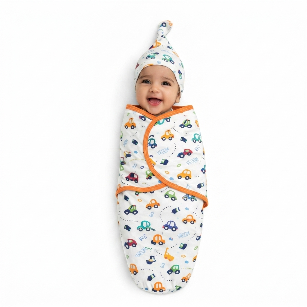 Baby Swaddle & Cap Set – Soft Cotton Newborn Wrap Blanket