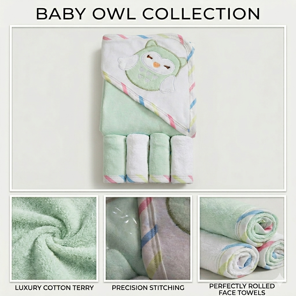 Little Snuggle Baby Bath Towel Set | Soft & Absorbent Cotton Green