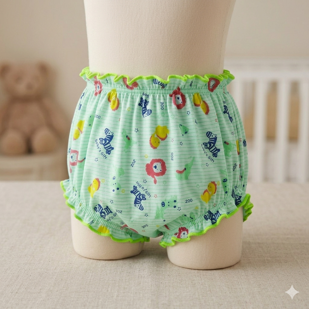Baby Bloomers Cotton Training Panty – Soft Printed Baby Diaper Cover & Underwear for Infants Green