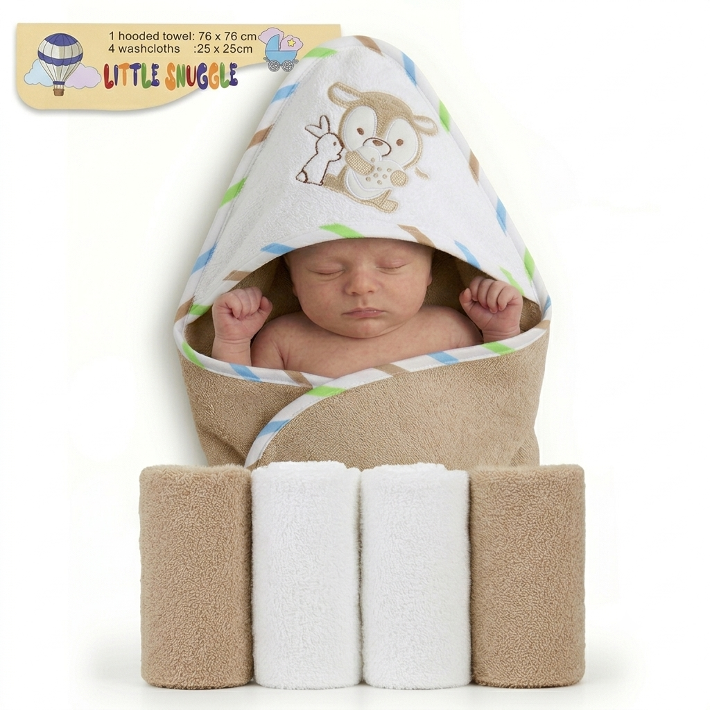 Little Snuggle Baby Bath Towel Set | Soft & Absorbent Cotton Brown Lion