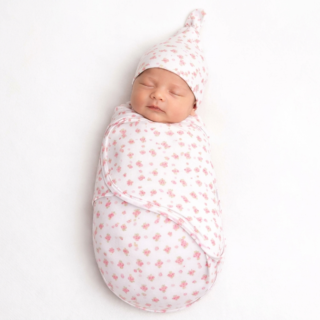 Baby Swaddle & Cap Set – Soft Cotton Newborn Wrap Blanket