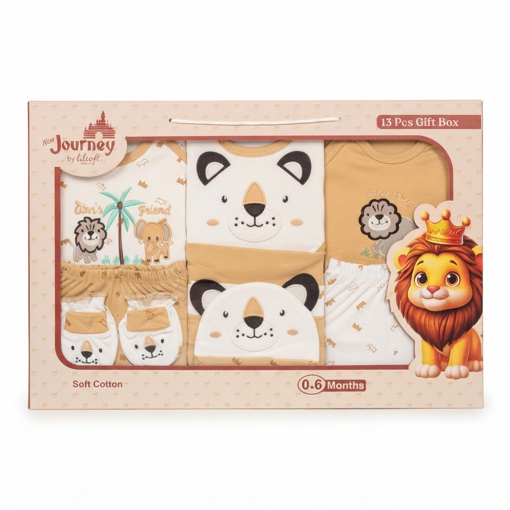 New Journey by Lilsoft – 13-Piece Premium Baby Gift Box orange colour (0-3 Months)