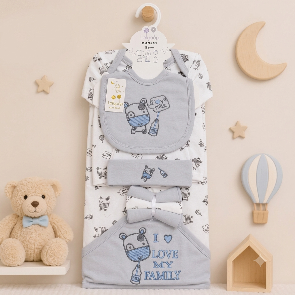 9-Piece Baby Gift Set - Premium Cotton Newborn Clothing Essentials