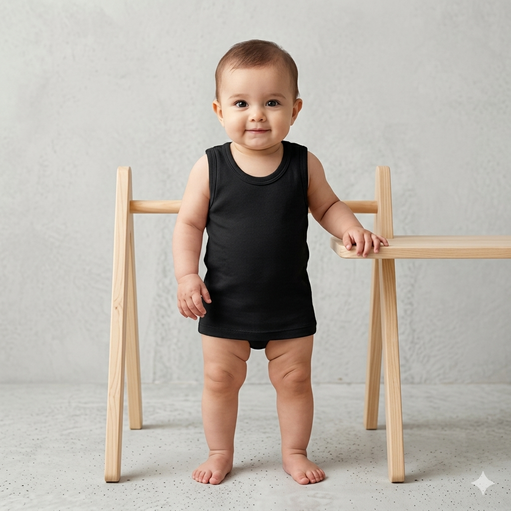 Premium Ultra-Soft Cotton Baby Vest – Breathable Summer Wear Black