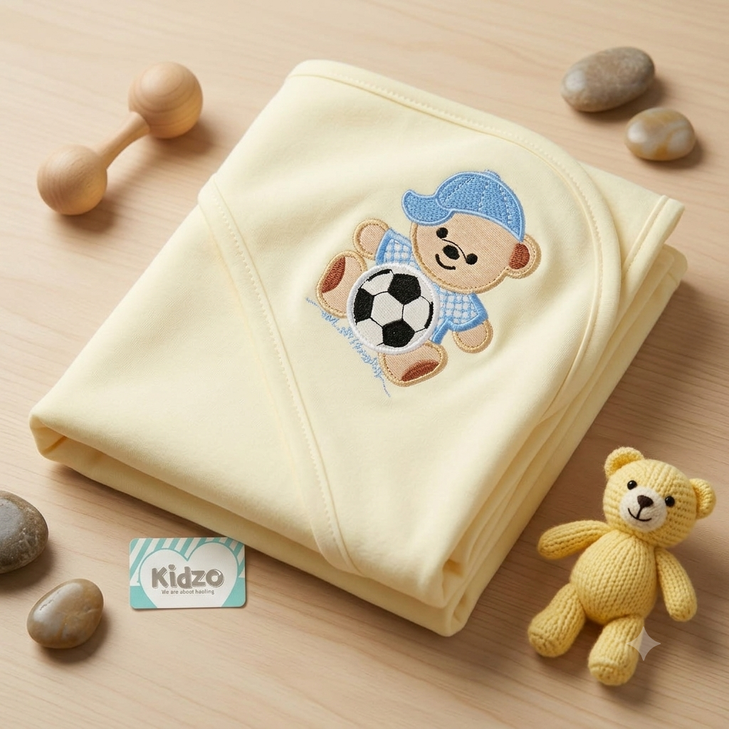 Kidzo Premium Hooded Baby Towel – Dream Penguin Design | Ultra-Soft & Absorbent Cotton Blend Yellow