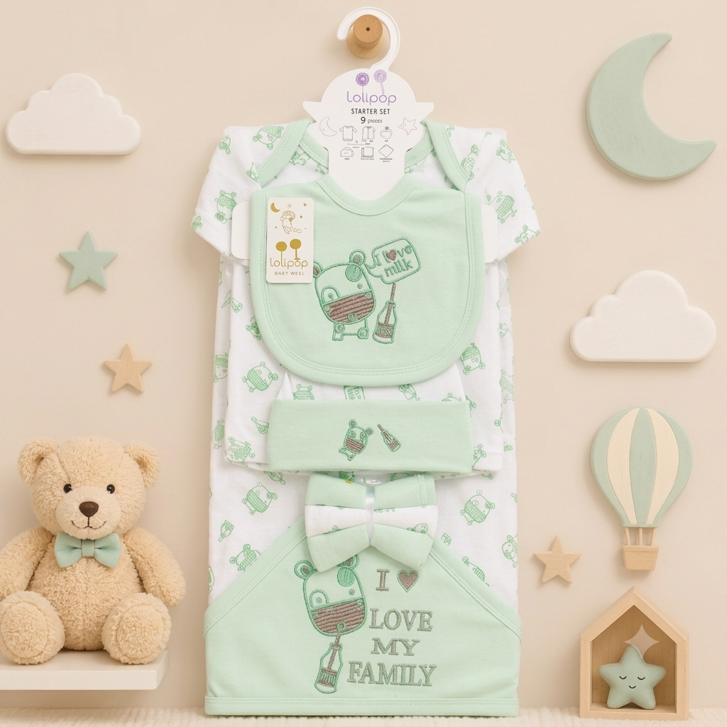 9-Piece Baby Gift Set - Premium Cotton Newborn Clothing Essentials