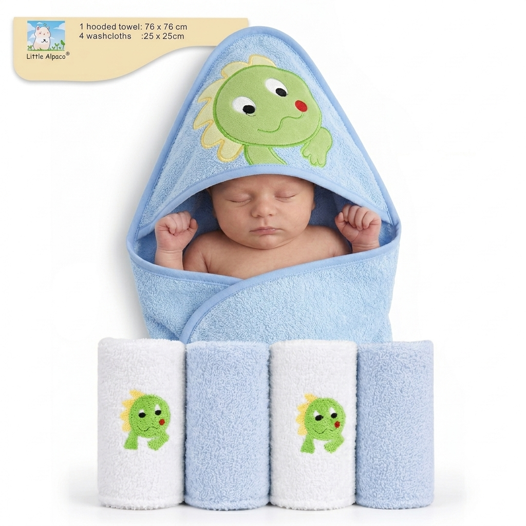 Premium Baby Hooded Bath Towel & Washcloth Set – Soft & Absorbent