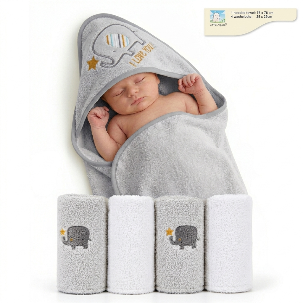 Premium Baby Hooded Bath Towel & Washcloth Set – Soft & Absorbent