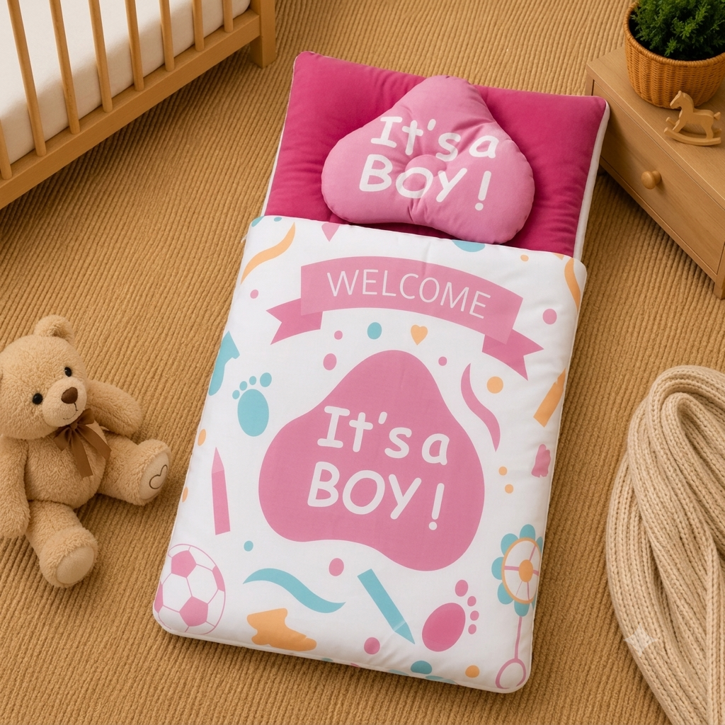 KIDZO CARRY NEST ITS A BOY CELEBRATION DESIGN & COTTON STUFF ( PINK & WHITE )