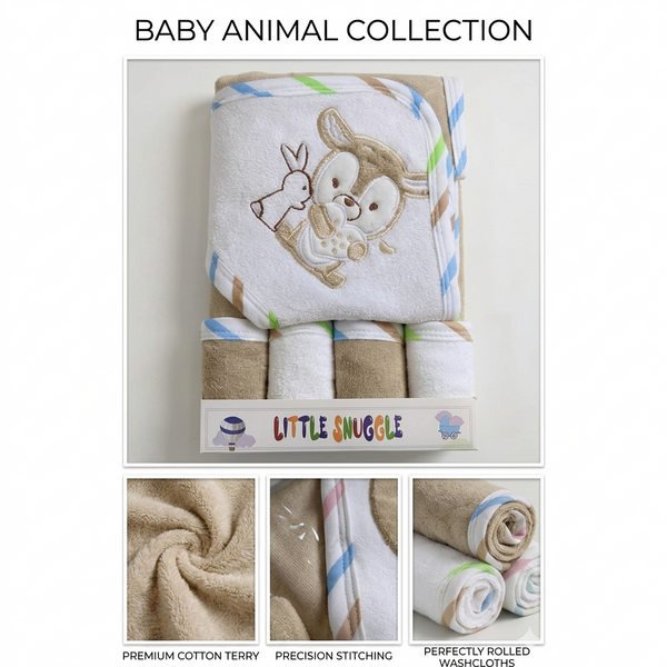 Little Snuggle Baby Bath Towel Set | Soft & Absorbent Cotton Brown Lion