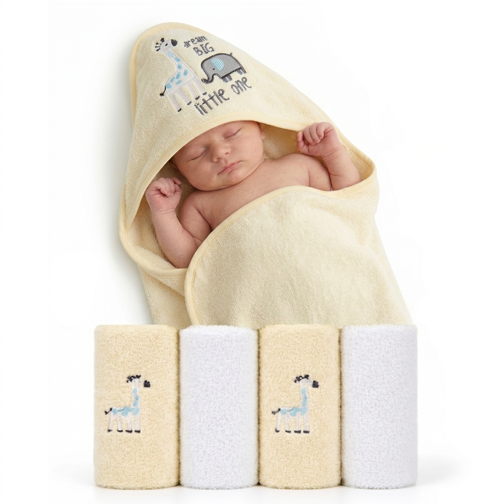 Premium Baby Hooded Bath Towel & Washcloth Set – Soft & Absorbent