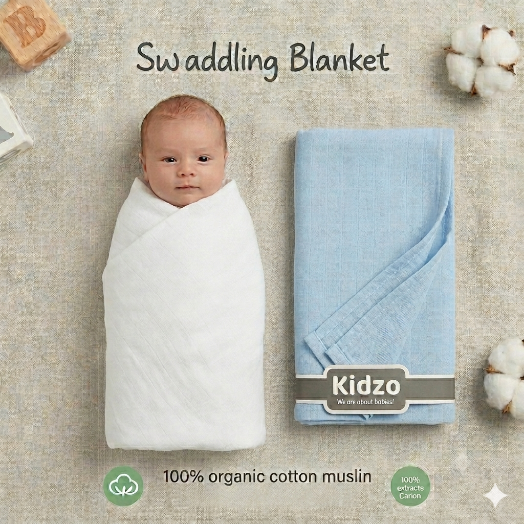 Pack of 2 – 100% Organic Cotton Muslin Wrapping Sheets 120x120 cm