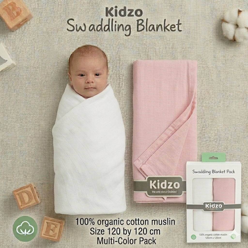 Pack of 2 – 100% Organic Cotton Muslin Wrapping Sheets 120x120 cm