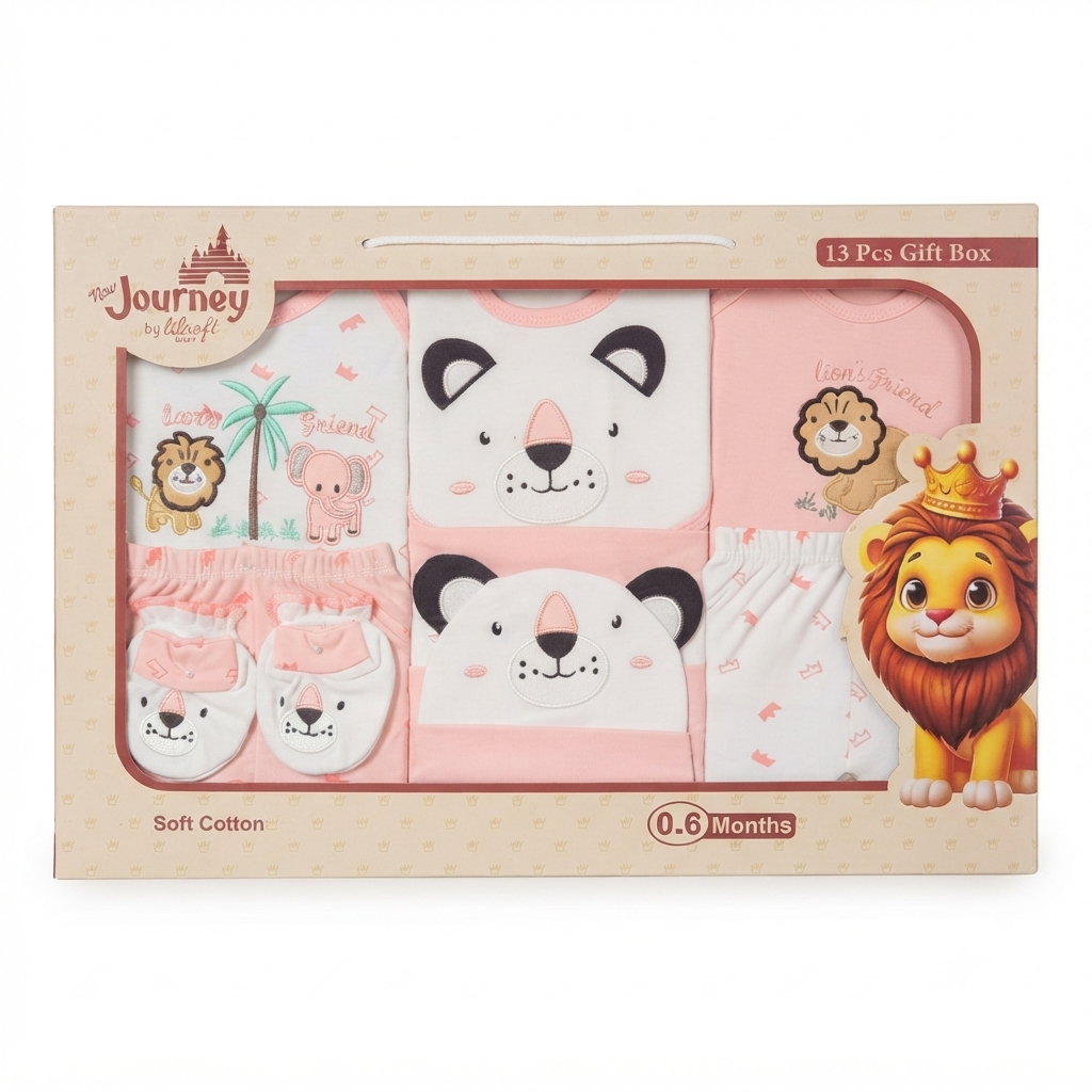 New Journey by Lilsoft – 13-Piece Premium Baby Gift Box pink colour (0-3 Months)
