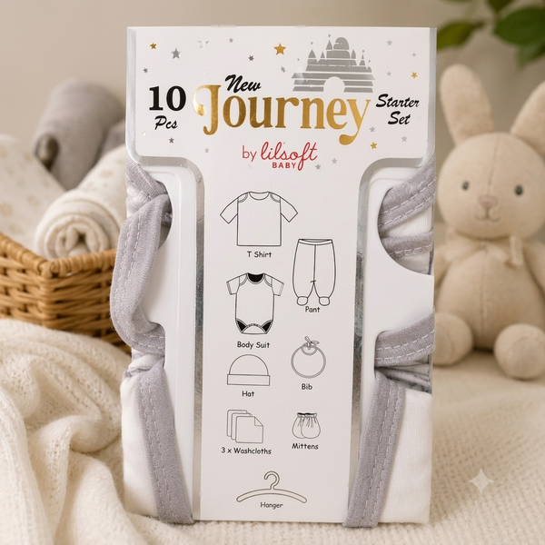 Journey Baby Starter Set - Perfect Newborn Essential Gift | Striped Onesie & Bear Prints