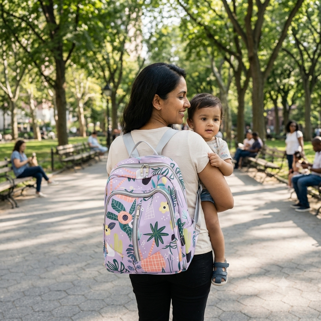 Waterproof Baby Diaper Backpack Flower Purple - Sunshine