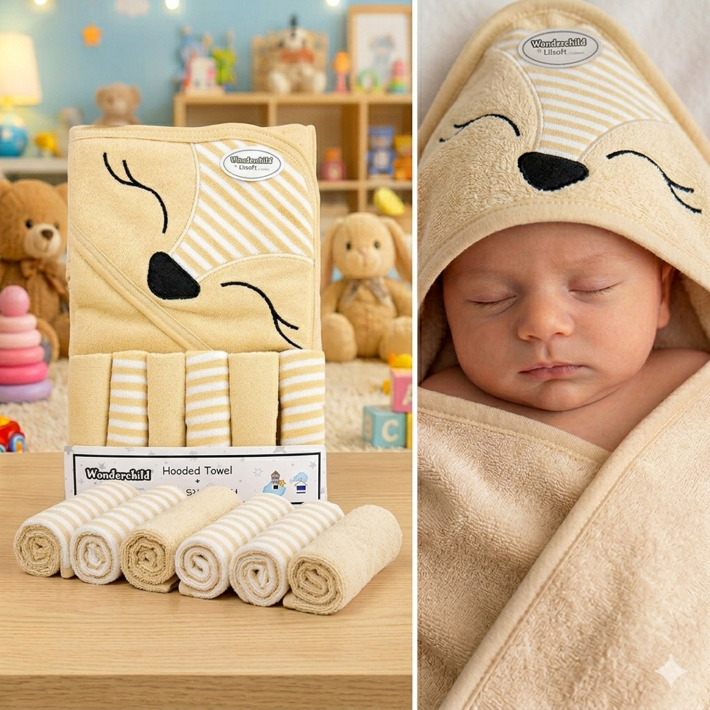 Premium Hooded Baby Bath Towel & Matching Face Towel Set | Ultra-Soft Cotton