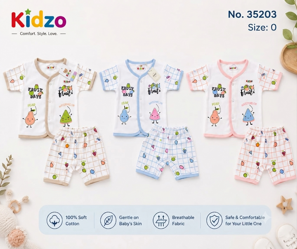 Kidzo Baby Cotton T-Shirt & Shorts Set – Fruit Days Collection