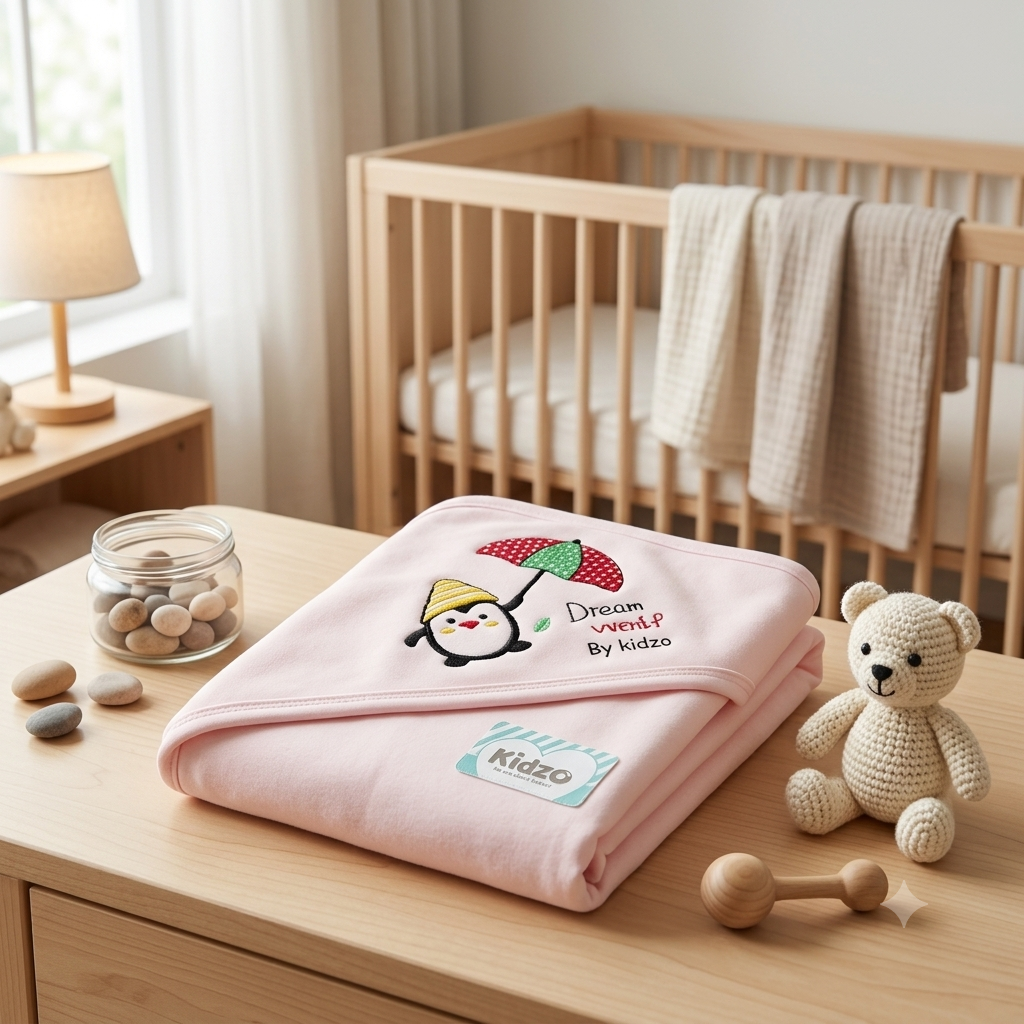 Kidzo Premium Hooded Baby Towel – Dream Penguin Design | Ultra-Soft & Absorbent Cotton Blend Blue (Copy)
