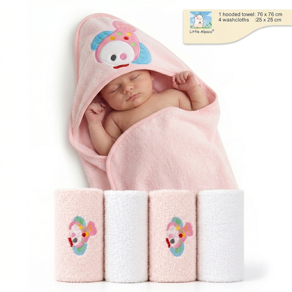 Premium Baby Hooded Bath Towel & Washcloth Set – Soft & Absorbent