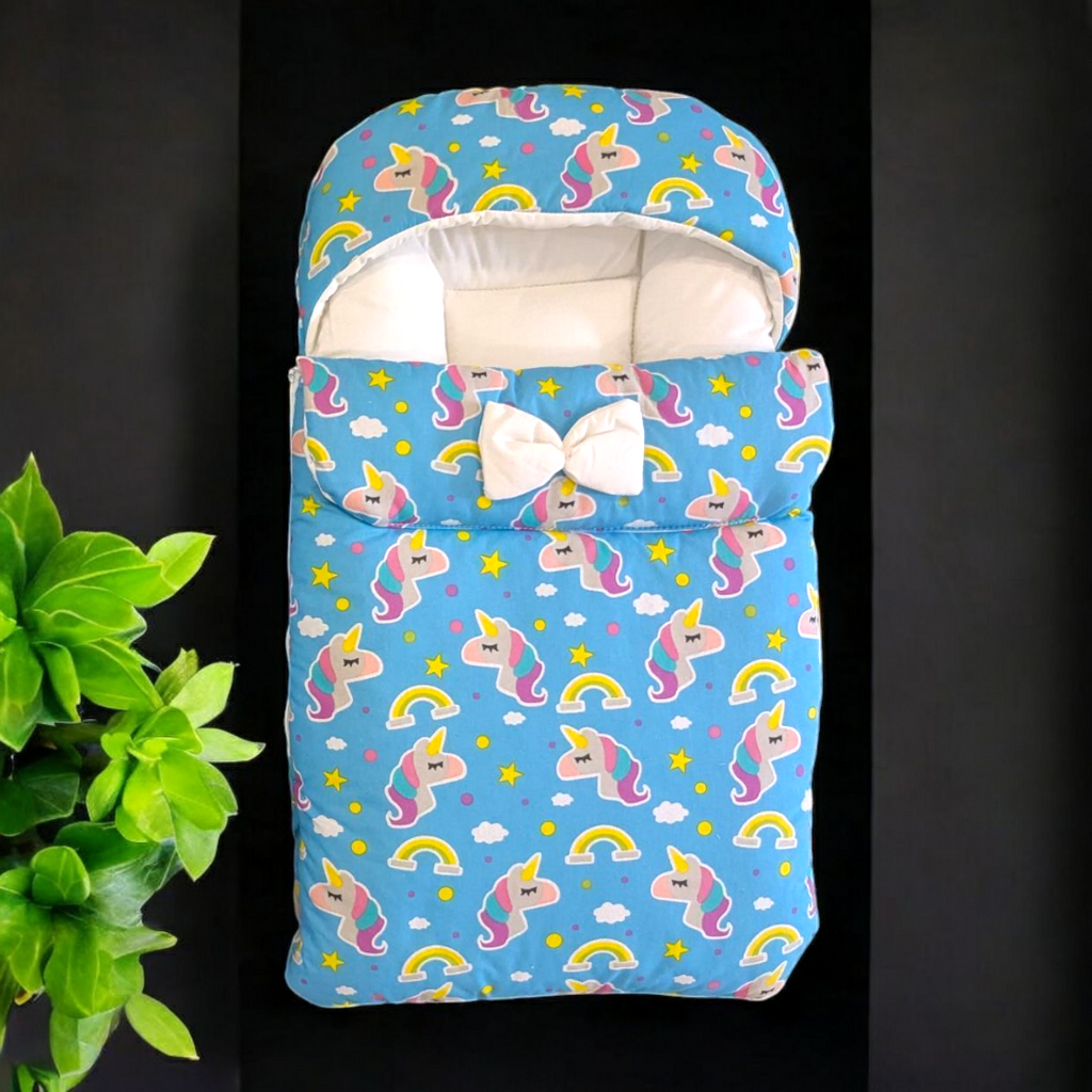 Kidzo Baby Carry Nest Double Sided Zipper Blue-Unicorn