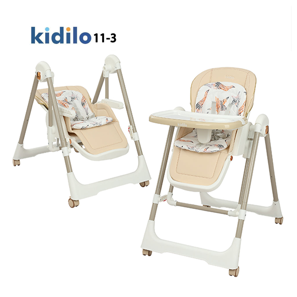 Kidilo 2-in-1 Baby High Chair With Swing  11-3 Khaki