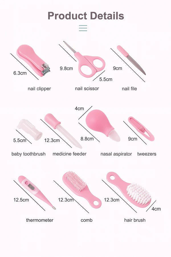 Premium 10-Piece Baby Grooming Kit – Safe & Gentle Care for Newborns & Infants (Pink)