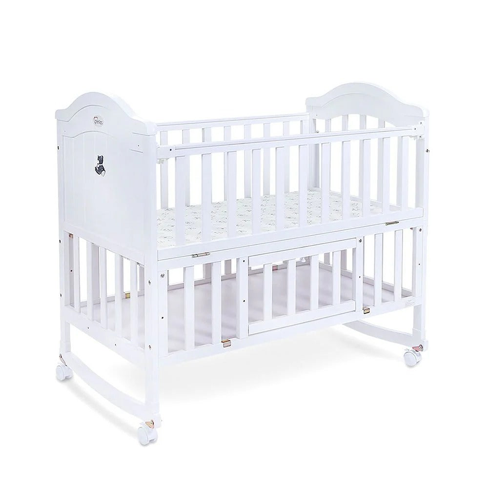 WOODEN BABY COT WITH STORAGE – WHITE