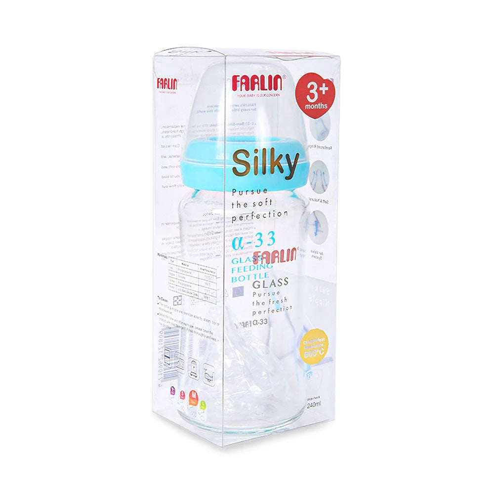WIDE NECK GLASS FEEDER 240ML - BLUE