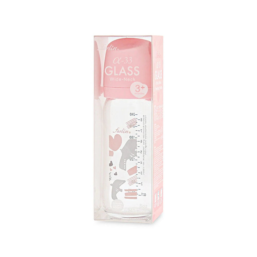WIDE NECK GLASS FEEDER 240ML - PINK AB-32010