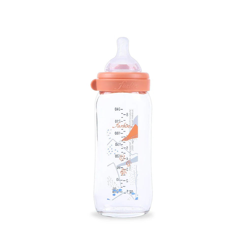WIDE NECK GLASS FEEDER 240ML -  ORANGE  AB-32012