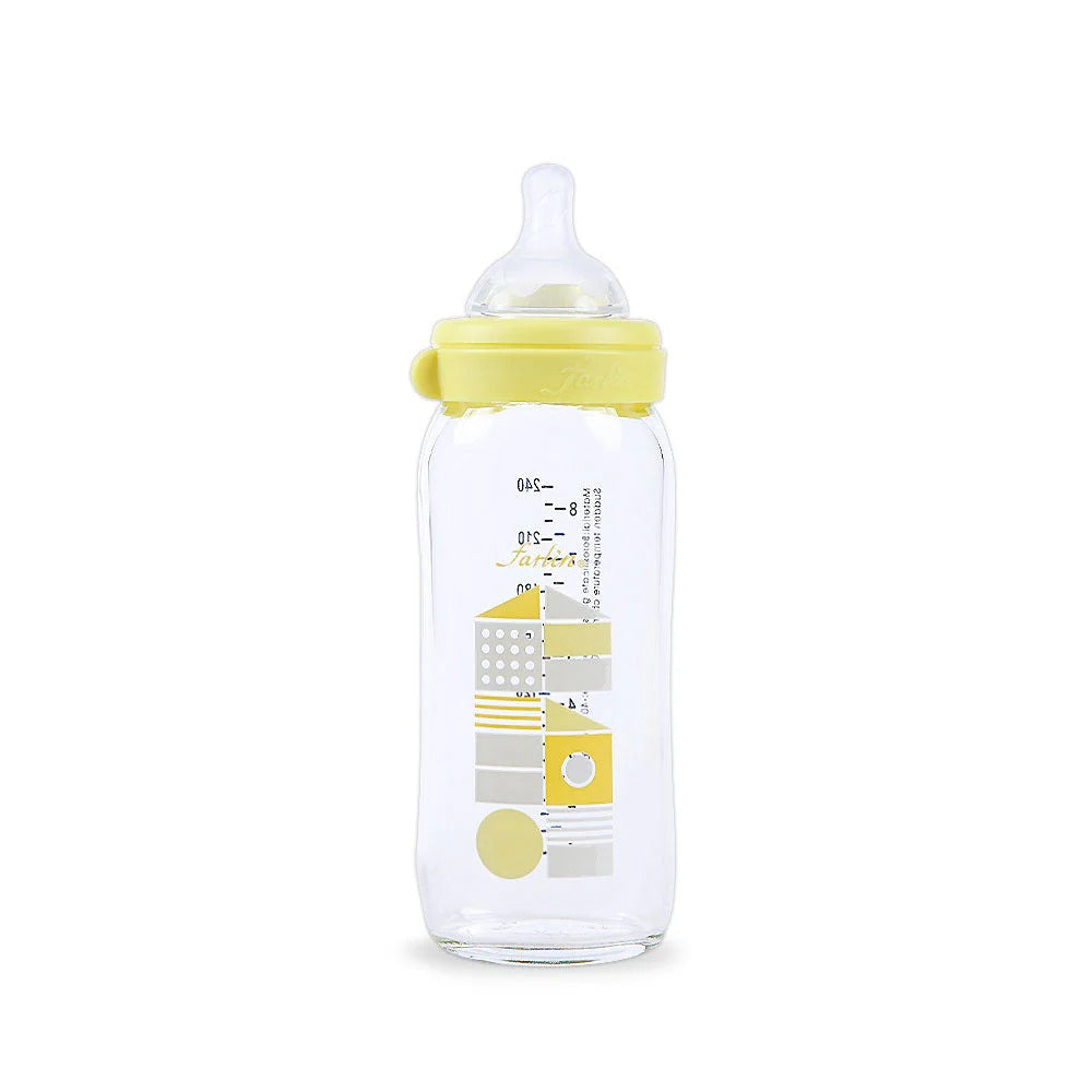 WIDE NECK GLASS FEEDER 240ML - YELLOW AB-32012